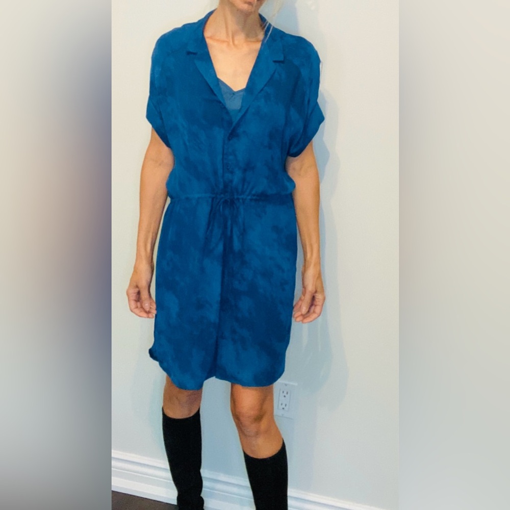 Elegant and lined Blue Shirt Dress by Canadian Designer Obakki